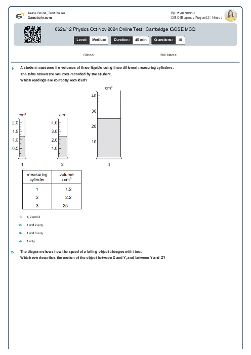 0625/12 Physics Oct Nov 2024 Online Test | Cambridge IGCSE MCQ