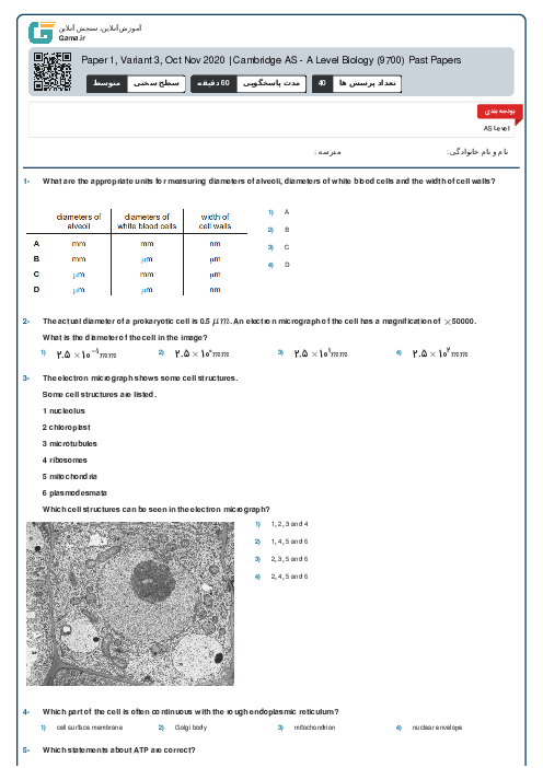 9700/13 Biology Oct Nov 2020 Online Test | Cambridge AS and A Level MCQ