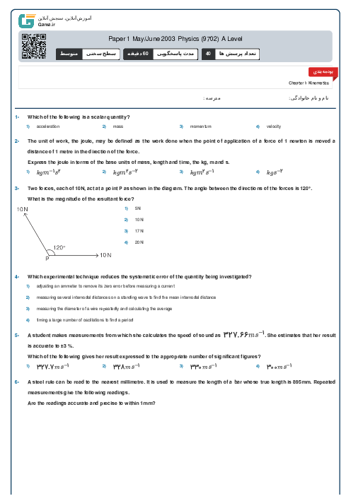 Paper 1 May/June 2003 Physics (9702) A Level