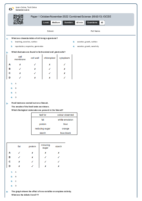 Paper 1 October/November 2022 Combined Science (0653/13) IGCSE