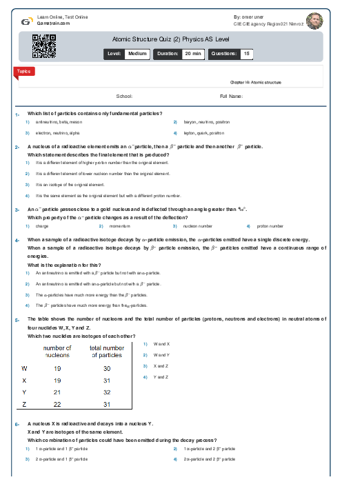 Atomic Structure Quiz (2) Physics AS Level
