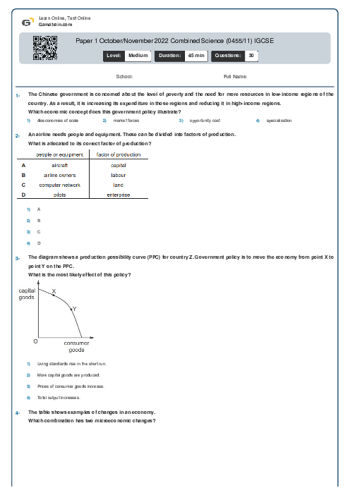 Paper 1 October/November 2022 Combined Science (0455/11) IGCSE