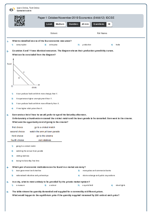 Paper 1 October/November 2019 Economics (0455/12) IGCSE