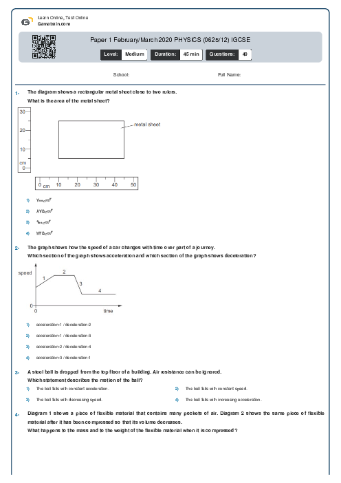 Paper 1 February/March 2020 PHYSICS (0625/12) IGCSE