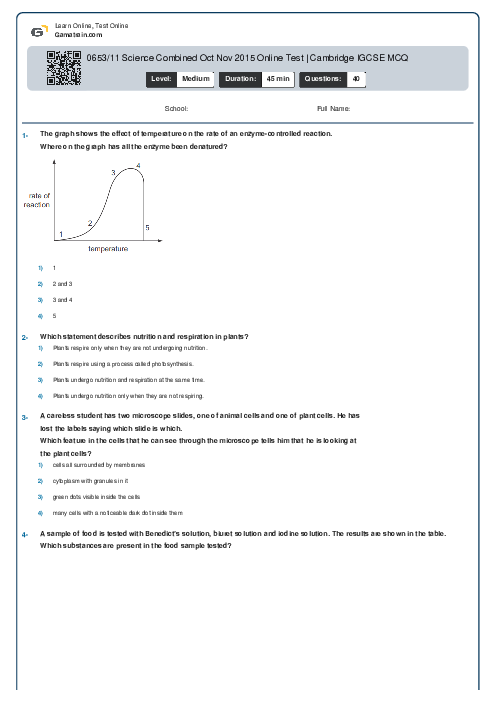 0653/11 Science Combined Oct Nov 2015 Online Test | Cambridge IGCSE MCQ