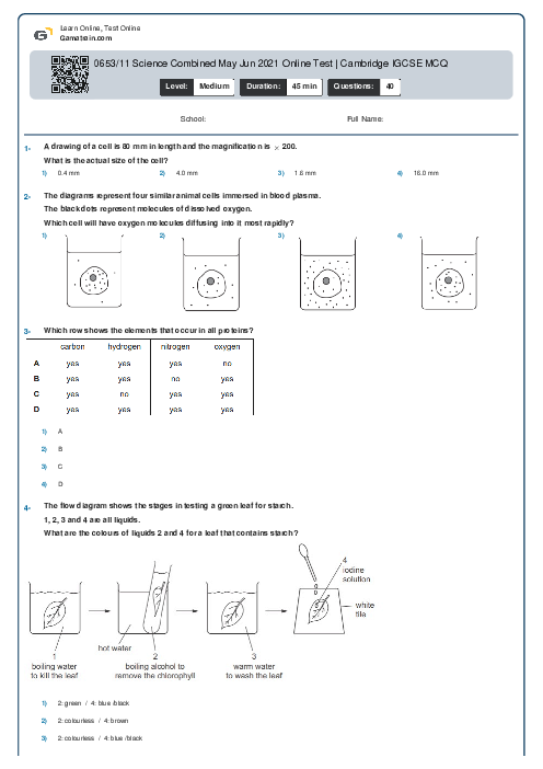 0653/11 Science Combined May Jun 2021 Online Test | Cambridge IGCSE MCQ