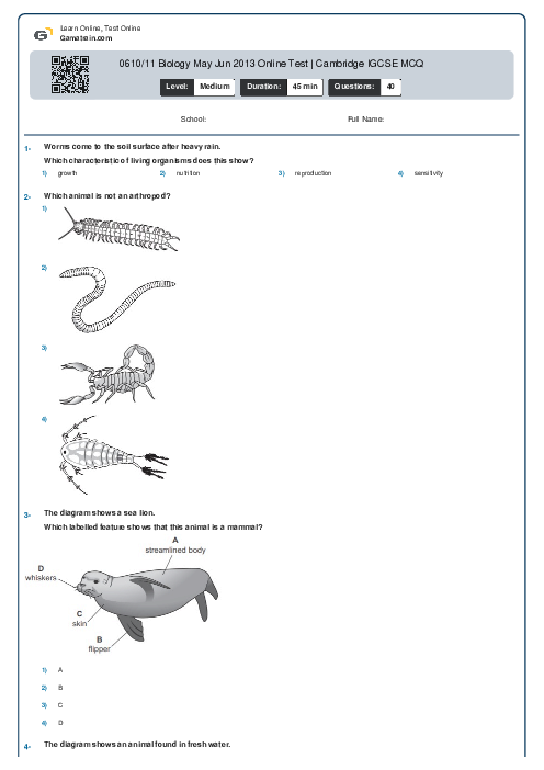 0610/11 Biology May Jun 2013 Online Test | Cambridge IGCSE MCQ