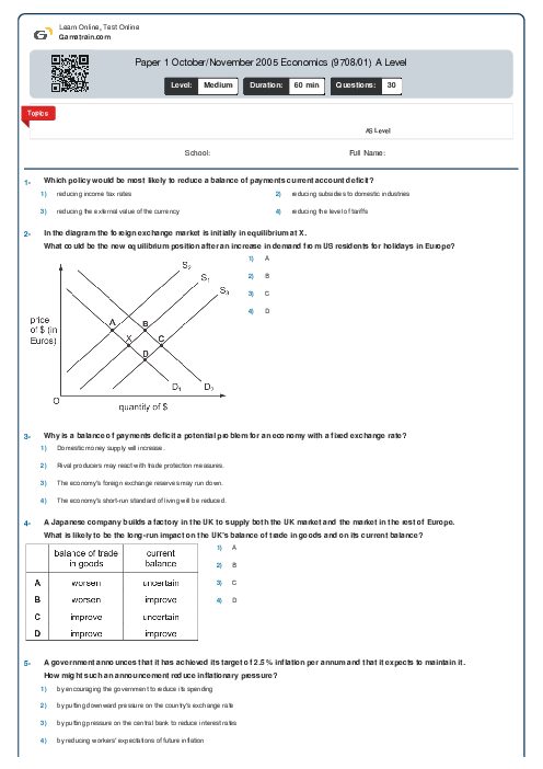 Paper 1 October/November 2005 Economics (9708/01) A Level