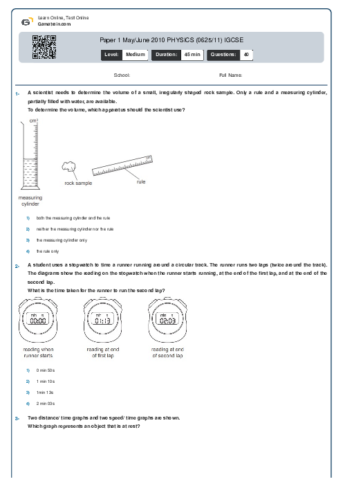 Paper 1 May/June 2010 PHYSICS (0625/11) IGCSE