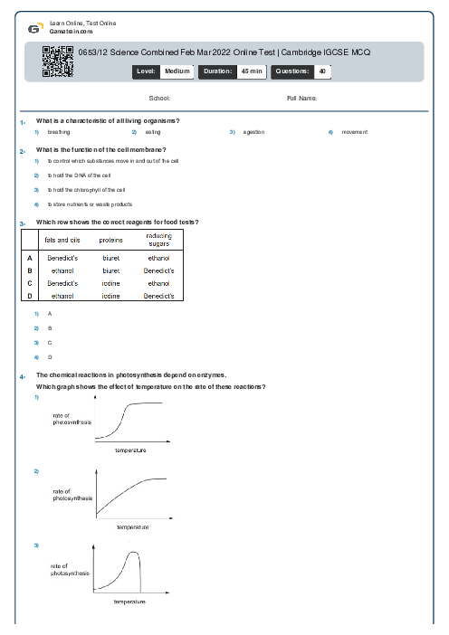 0653/12 Science Combined Feb Mar 2022 Online Test | Cambridge IGCSE MCQ
