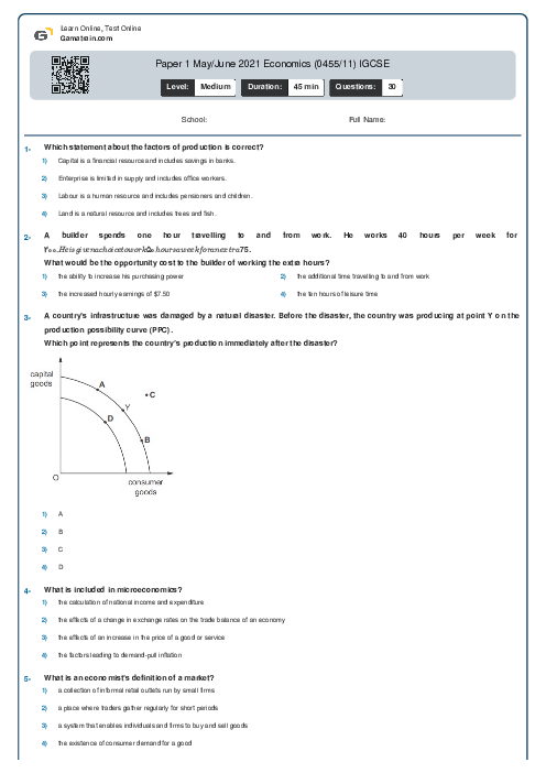 Paper 1 May/June 2021 Economics (0455/11) IGCSE