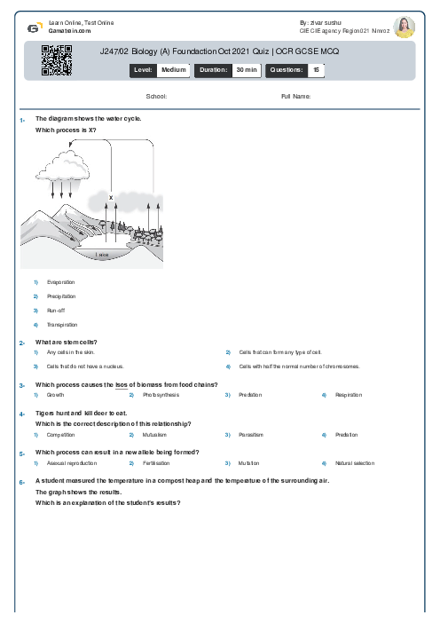 J247/02 Biology (A) Foundaction Nov 2021 Quiz | OCR GCSE MCQ