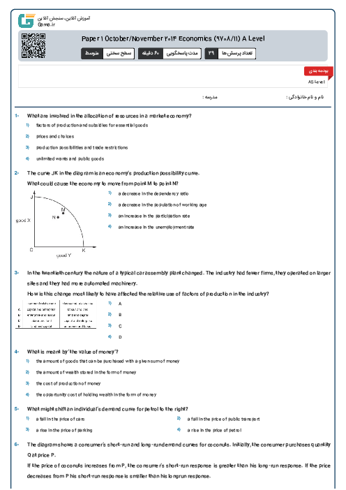 Paper 1 October/November 2014 Economics (9708/11) A Level