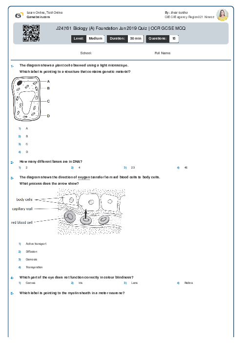 J247/01 Biology (A) Foundation Jun 2019 Quiz | OCR GCSE MCQ