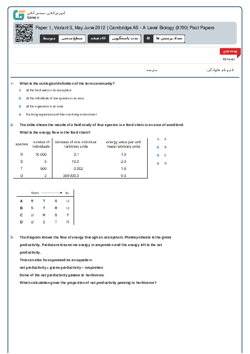 9700/13 Biology May Jun 2012 Online Test | Cambridge AS and A Level MCQ