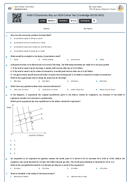 0455/13 Economics May Jun 2024 Online Test | Cambridge IGCSE MCQ