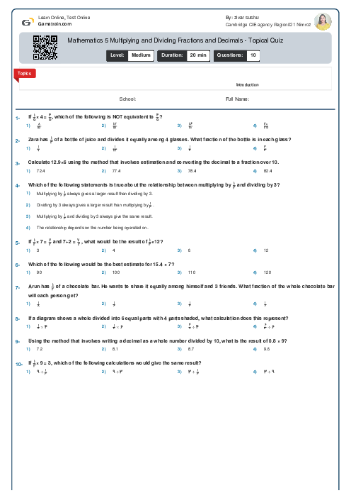  Mathematics 5 | Multiplying and Dividing Fractions and Decimals - Topical Quiz