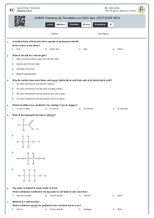  J248/02 Chemistry (A) Foundation Jun 2023 Quiz | OCR GCSE MCQ