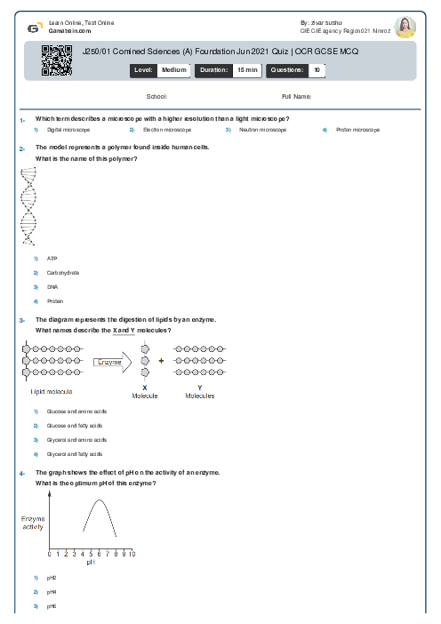 J250/01 Combined Science (A) Foundation Nov 2021 Quiz | OCR GCSE MCQ