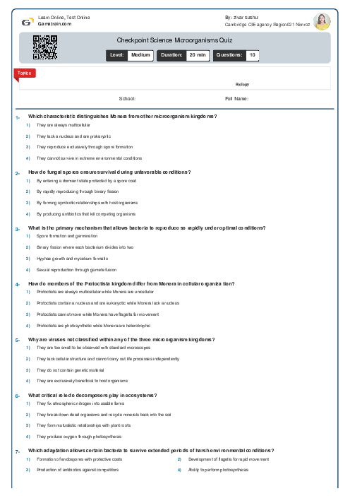 Checkpoint Science Microorganisms Quiz