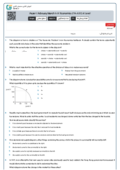 Paper 1 February/March 2017 Economics (9708/12) A Level