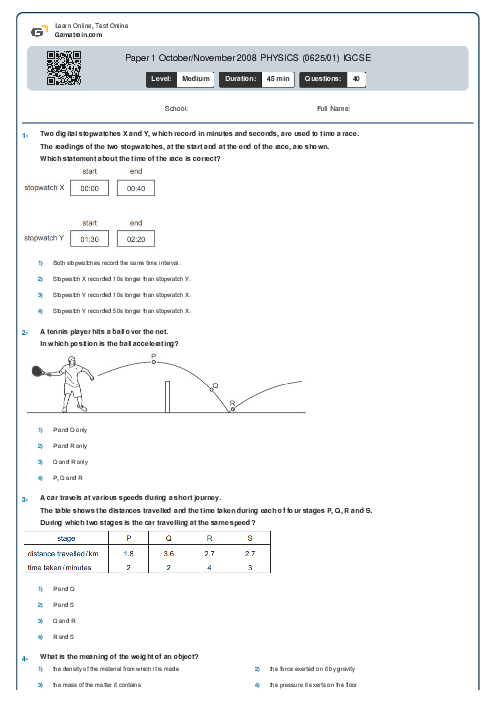 Paper 1 October/November 2008 PHYSICS (0625/01) IGCSE