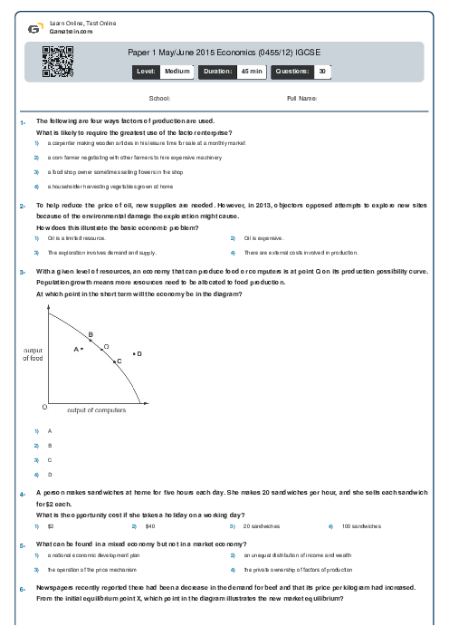 Paper 1 May/June 2015 Economics (0455/12) IGCSE