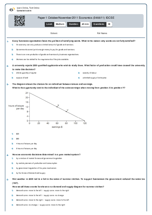 Paper 1 October/November 2011 Economics (0455/11) IGCSE