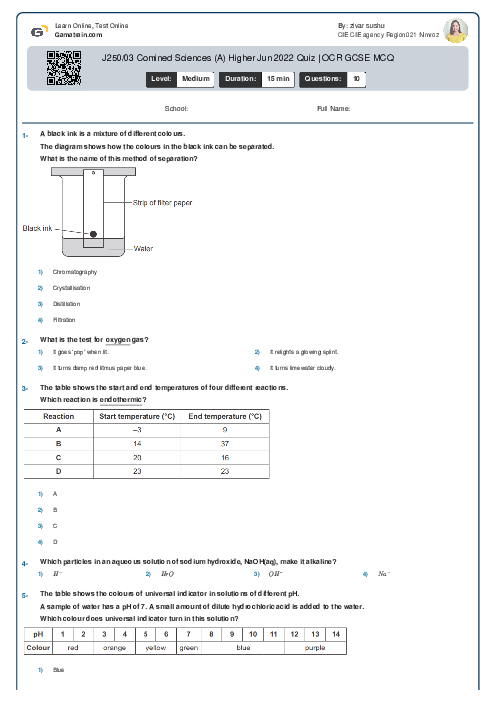 J250/03 Combined Science (A) Foundation Jun 2022 Quiz | OCR GCSE MCQ