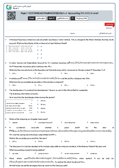 Paper 1 OCTOBER/NOVEMBER SESSION 2002 Accounting (9706/12) A Level