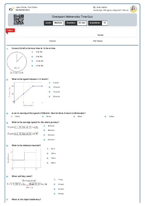Checkpoint Mathematics Time and Rate of Change Quiz