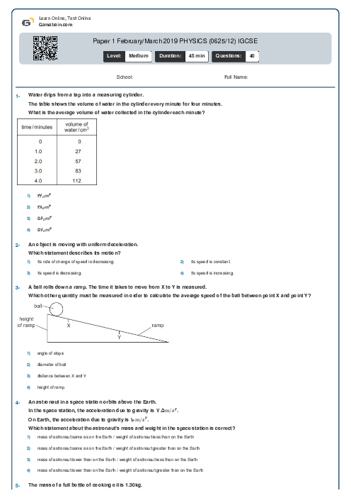Paper 1 February/March 2019 PHYSICS (0625/12) IGCSE