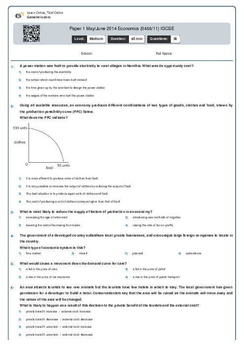 Paper 1 May/June 2014 Economics (0455/11) IGCSE