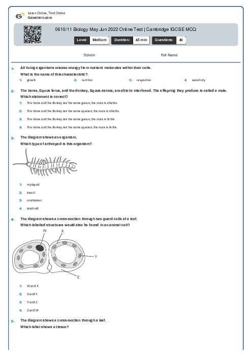 0610/11 Biology May Jun 2022 Online Test | Cambridge IGCSE MCQ