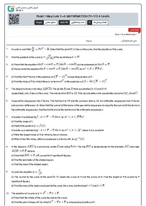 Paper 1 May/June 2005 MATHEMATICH (9709/1) A Levels