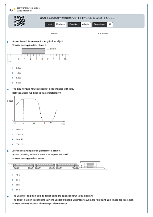 Paper 1 October/November 2011 PHYSICS (0625/11) IGCSE