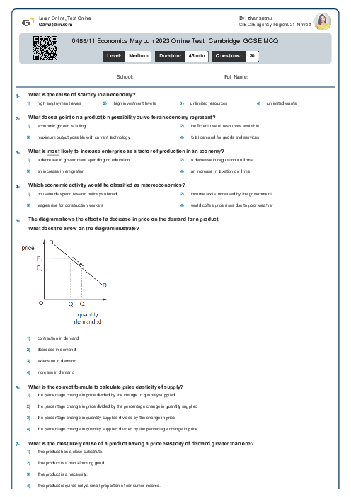 0455/11 Economics May Jun 2023 Online Test | Cambridge IGCSE MCQ