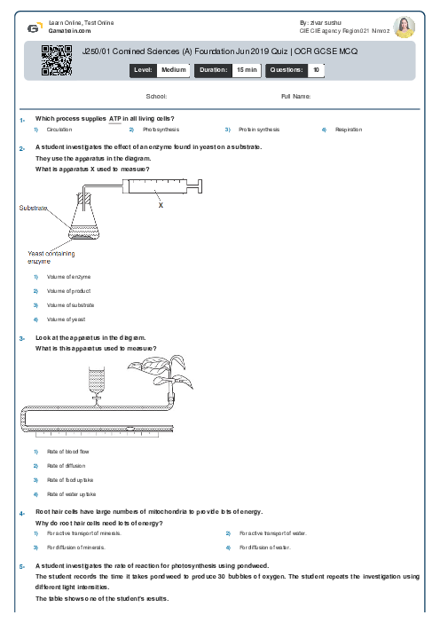 J250/01 Combined Science (A) Foundation Jun 2019 Quiz | OCR GCSE MCQ
