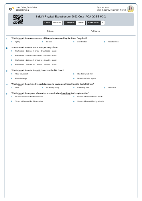 8582/1 Physical Education Jun 2022 Quiz | AQA GCSE MCQ