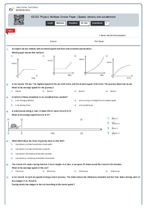 IGCSE Physics Multilple Choice Paper | Speed‚ velocity and acceleration