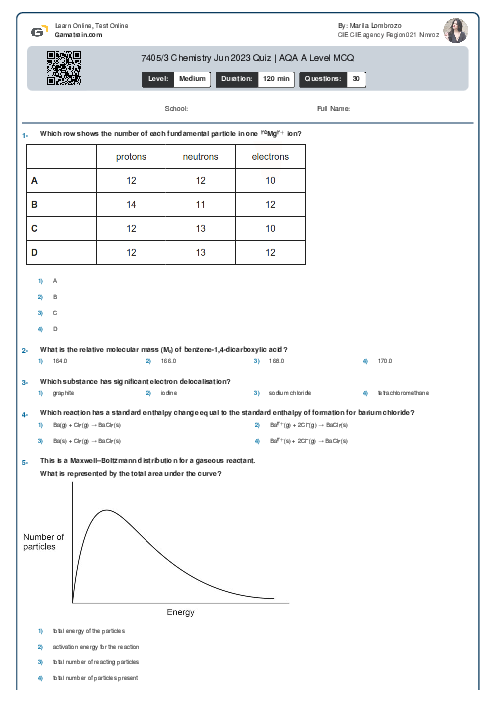 7405/3 Chemistry Jun 2023 Quiz | AQA A Level MCQ