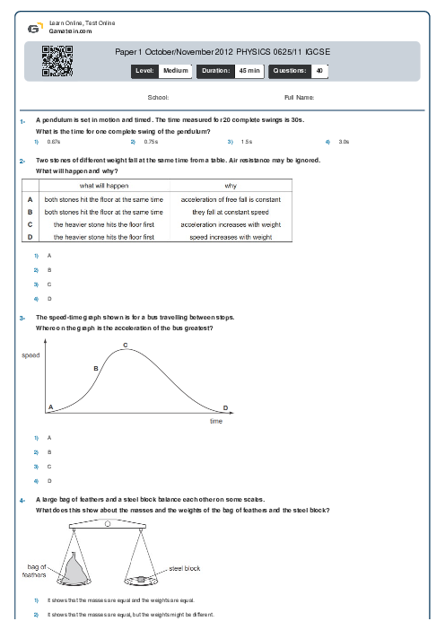Paper 1 October/November 2012 PHYSICS 0625/11 IGCSE