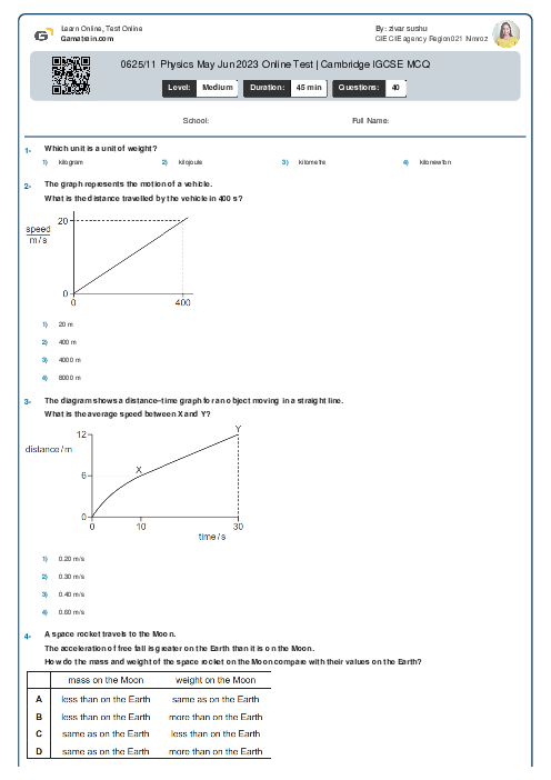 0625/11 Physics May Jun 2023 Online Test | Cambridge IGCSE MCQ