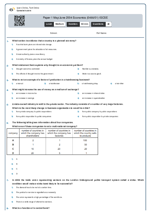 Paper 1 May/June 2004 Economics (0455/01) IGCSE
