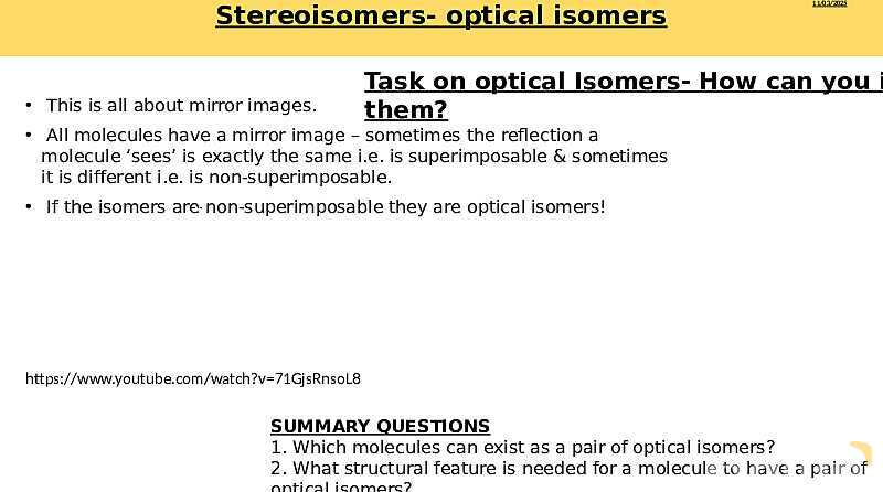 Optical Isomers | Free Chemistry PowerPoint- پیش نمایش