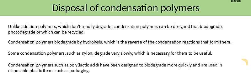 Condensation Polymers | As & A Level Chemistry 9701 PowerPoint- پیش نمایش