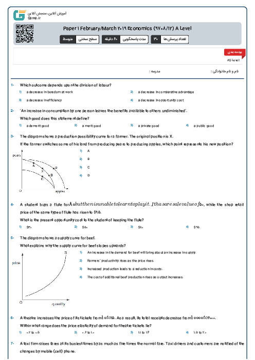 Paper 1 February/March 2019 Economics (9708/12) A Level