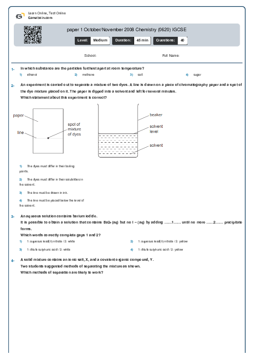 paper 1 October/November 2008 Chemistry (0620) IGCSE