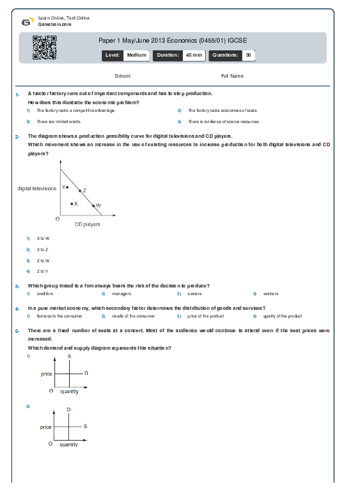 Paper 1 May/June 2013 Economics (0455/01) IGCSE