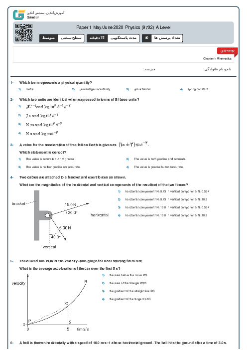 Paper 1 May/June 2020 Physics (9702) A Level